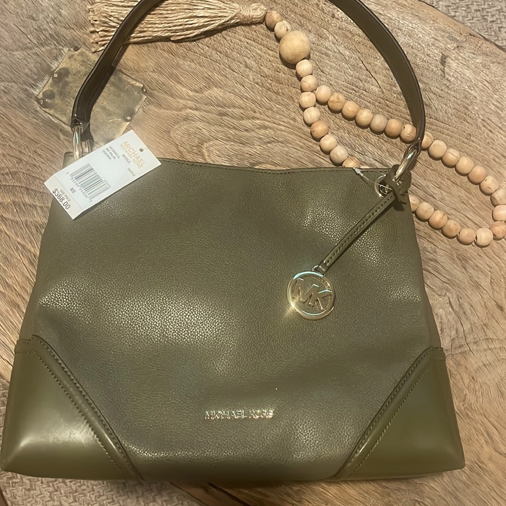 Michael Kors Nicole Medium Leather Shoulder Tote Bag Green NICOLE - Green